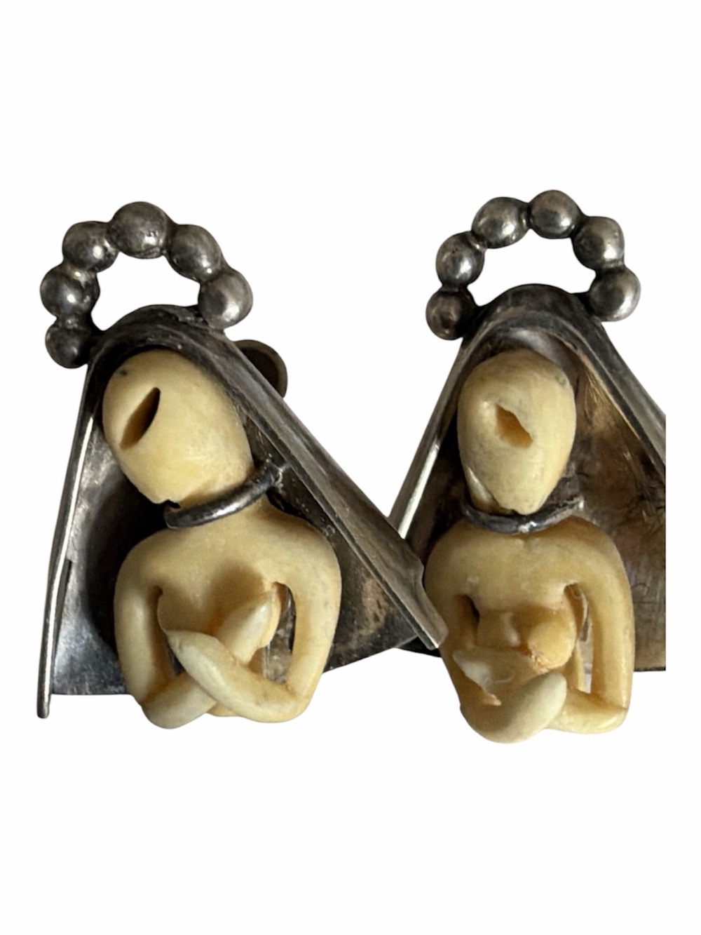 Vintage Mexico Sterling Silver Tribal Alien Art Screw Back Earrings